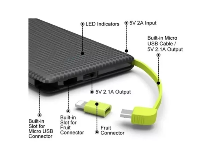 Power Bank Carregador Portátil Slim 10000mah